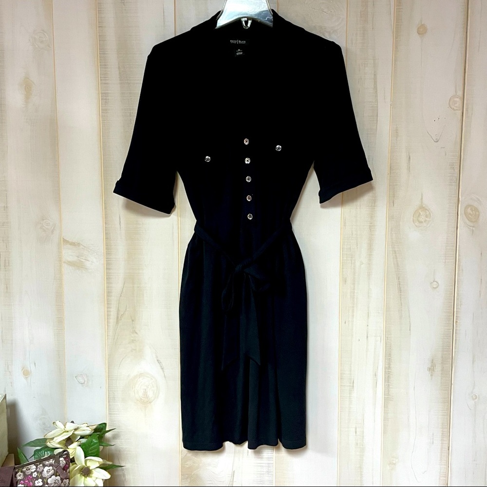 White House Black Market V-Neck Black Belt Dress M